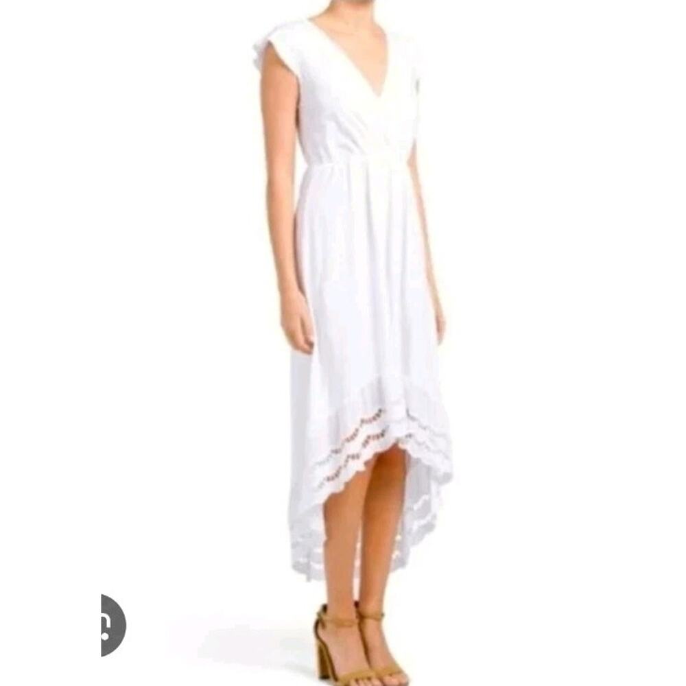 EUC Vanessa Alexandra White Made In Italy‎ Hi-Lo Scallop Eyelet Hem dress Sz L
